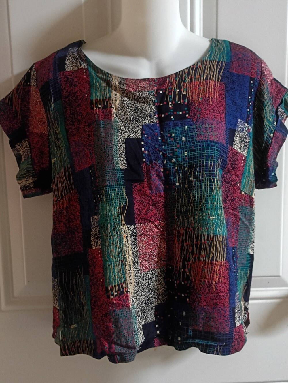 Women's Silk Abstract Patterned Colorblock Vintage Rare Top Size Medium